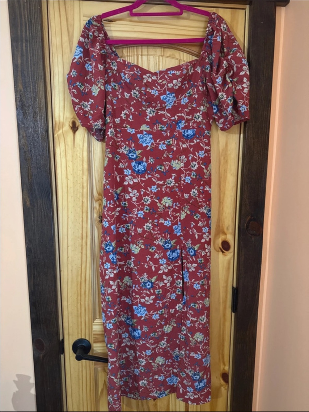 emory park Rust Floral puff sleeve dress large